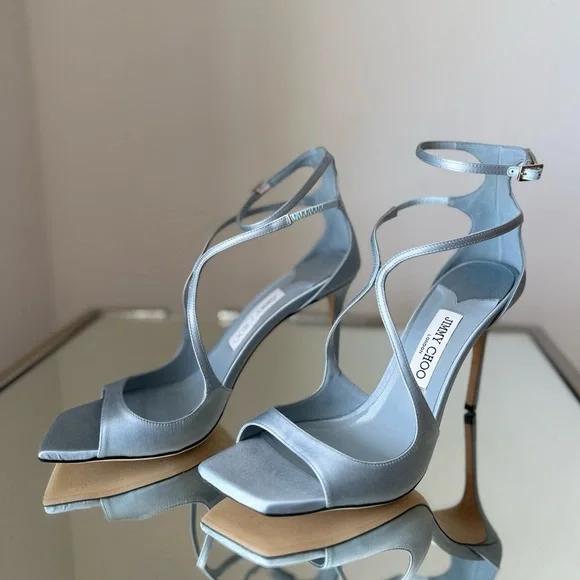 New JIMMY CHOO Azia 95 Heeled Sandals - Ice Blue $1,150 40 - Picture 10 of 13